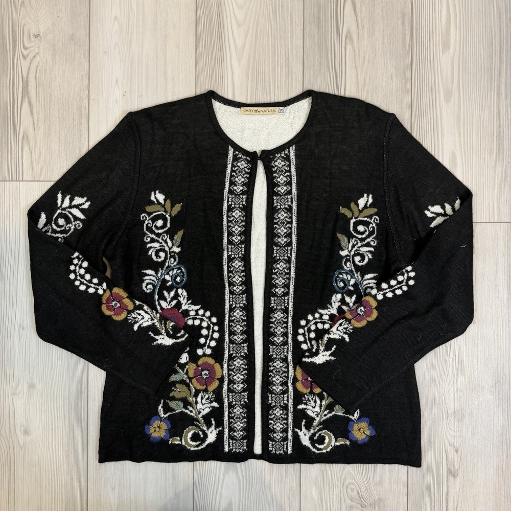 Simply Natural Hanna Alpaca Blend XL floral embroidered cardigan Sweater‎ Peru